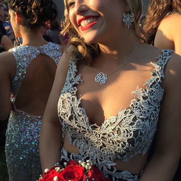 Stunning LaFemme Black & Silver Prom Dress - Picture 4 of 17